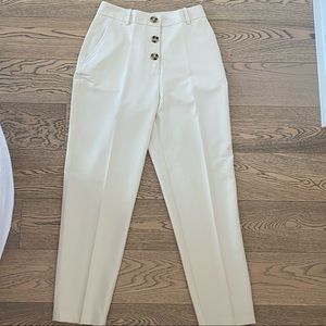 Zara White High Waist Buttoned Pants/Trousers